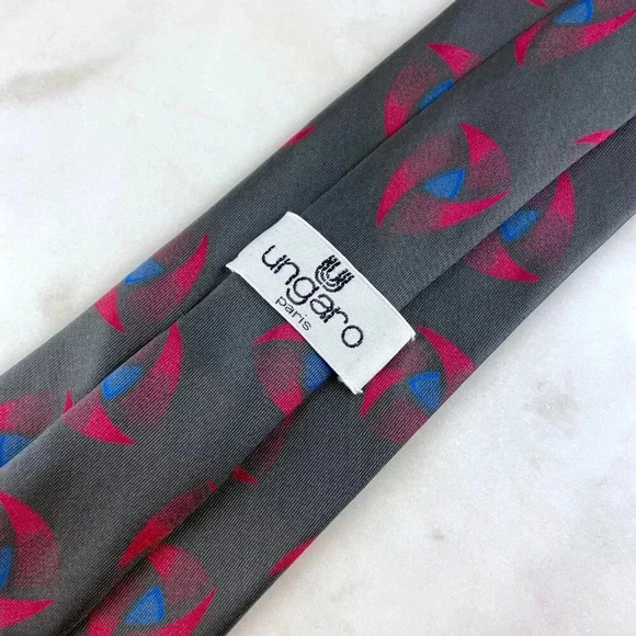 UNGARO PARIS 100% Silk Tessuto Mantero Grey Abstract Design Tie, Made In Italy - Picture 5 of 8